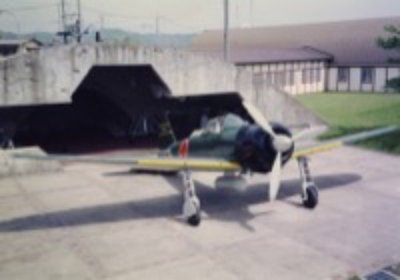 Japanese Zero fighter at hangar, Iwakuni
